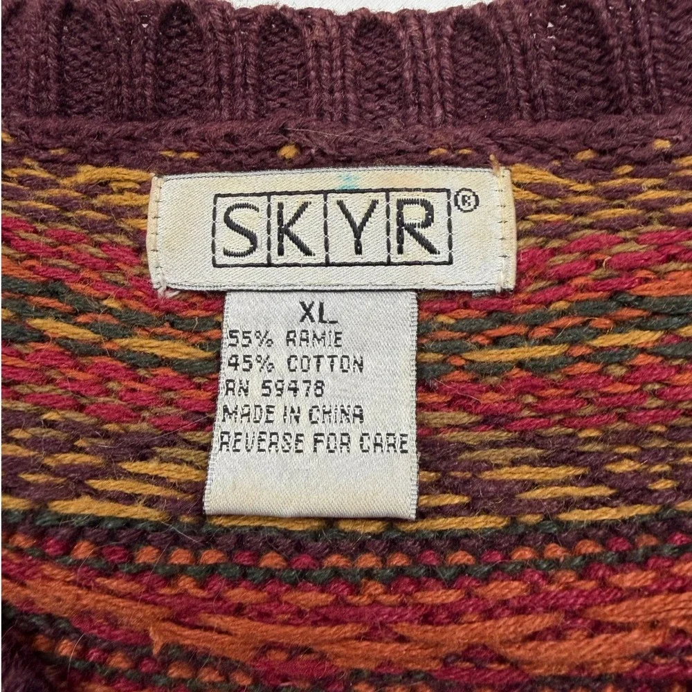 Vintage 90s SKYR Fair Isle Full Zip Cardigan Sweater Ramie Cotton L